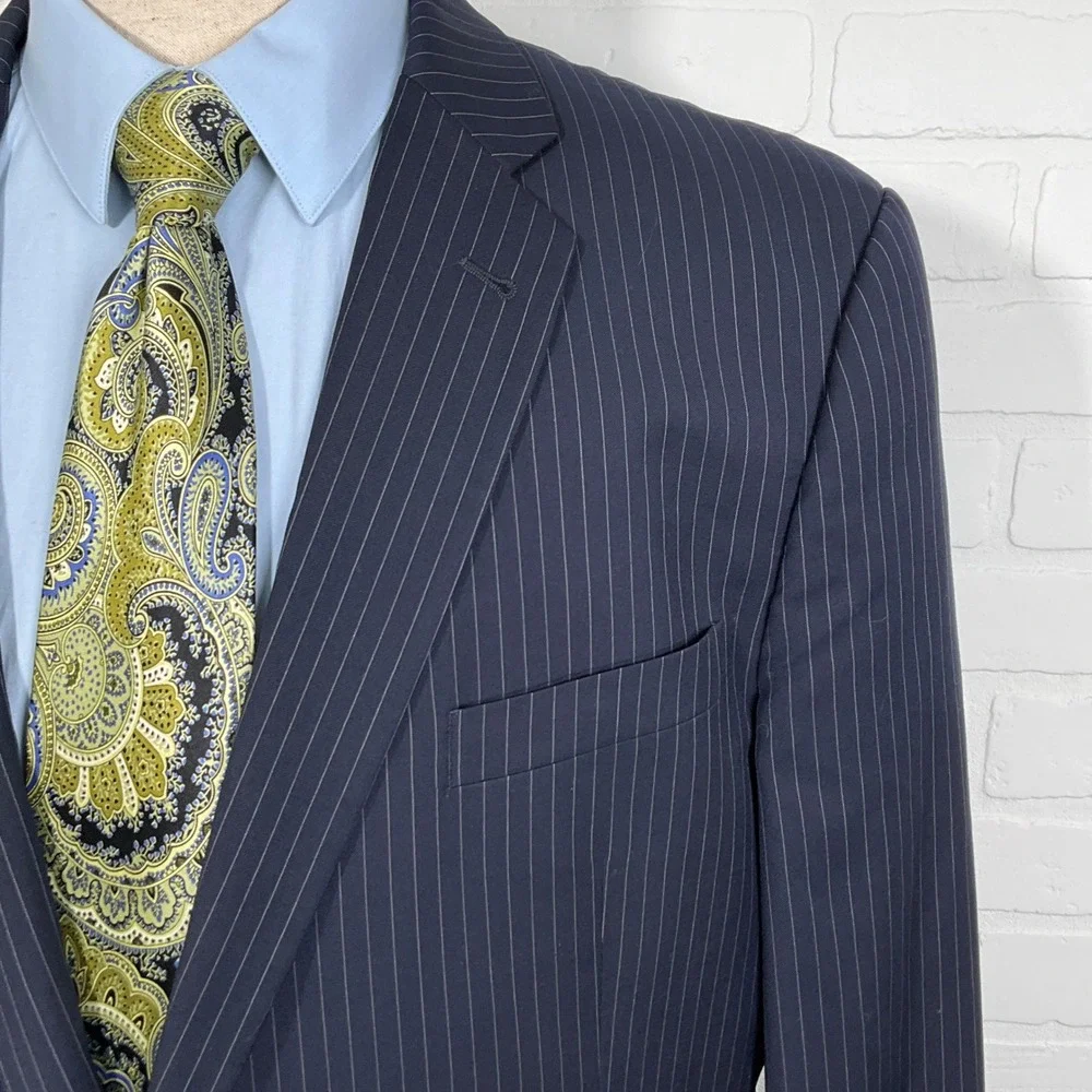 Joseph Abboud Blazer‎ Men 48L Blue Pinstripe Loro Piana Wool Super 120s Jacket